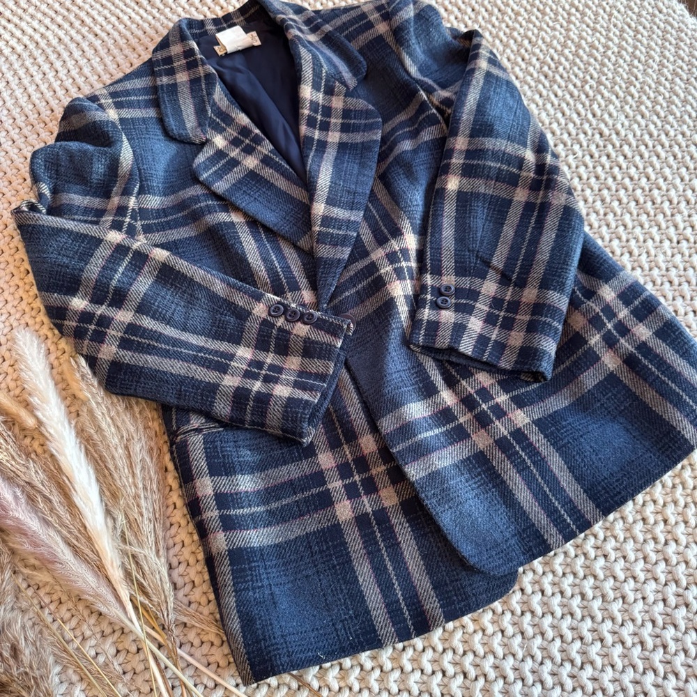 Vintage blue plaid blazer coat